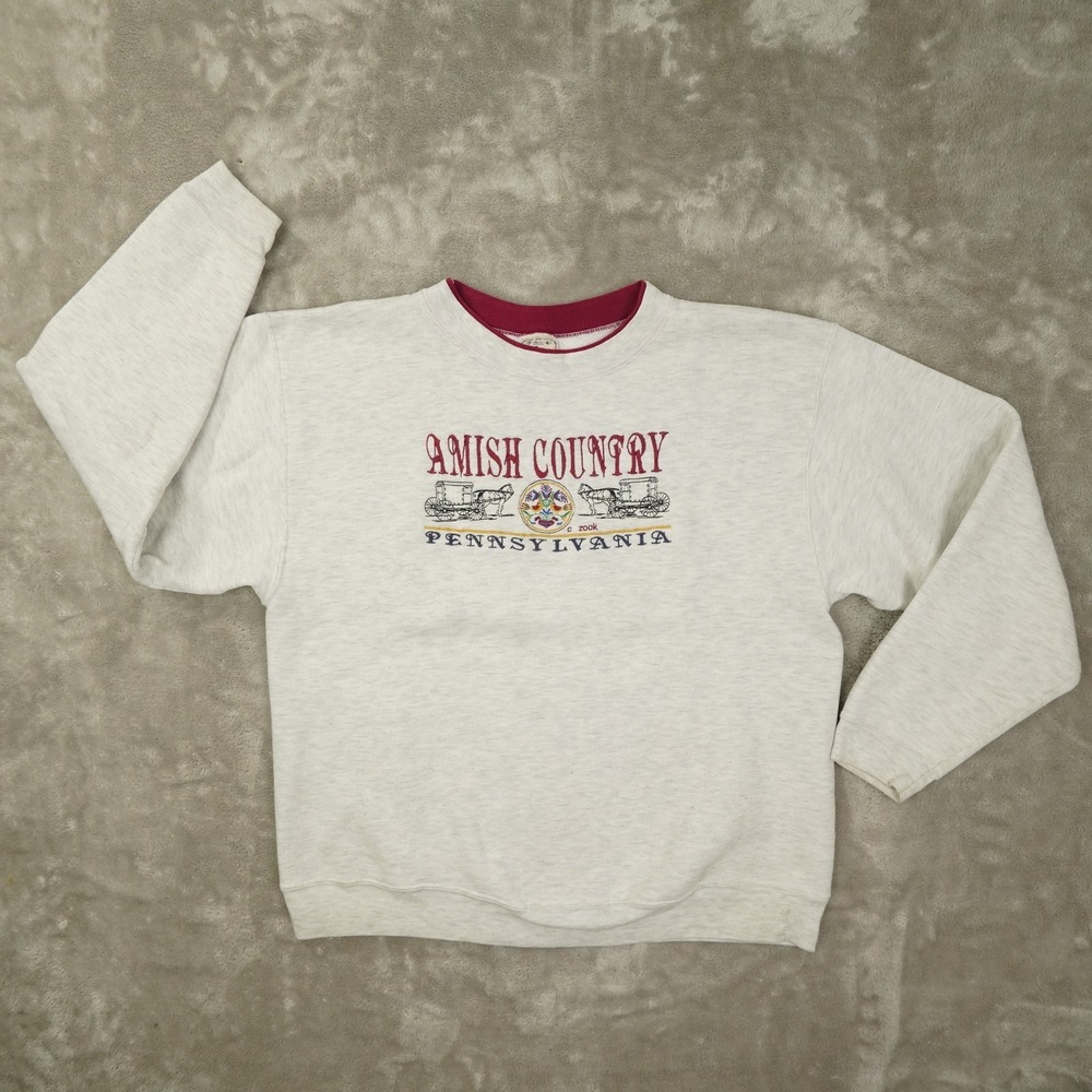 Vintage 90s Amish Country Sweatshirt Men's Large Embroidered Crew Neck